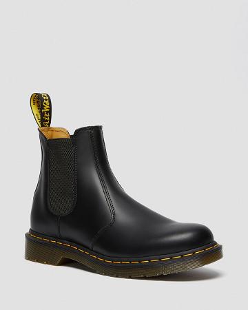 Men's Dr Martens 2976 Yellow Stitch Smooth Leather Ankle Boots Black | AU 430NWY